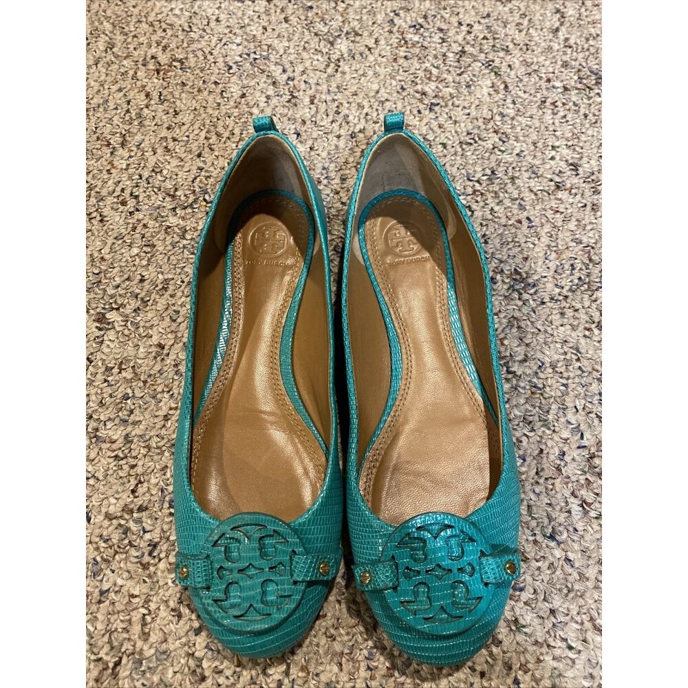 $235+ Tory Burch Shoes Mini Miller Ballet Flat Size 8.5 Gorgeous Pond Green